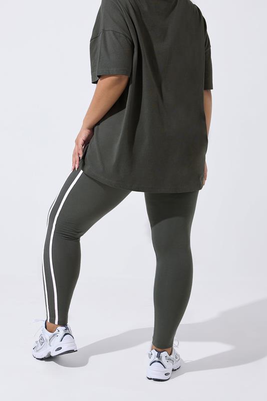 YOURS ACTIVE Plus Size Grey Side Stripe Leggings | Yours Clothing 2