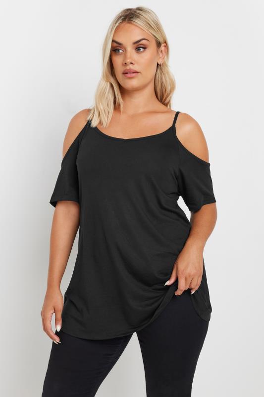 YOURS Plus Size 2 PACK Black Cold Shoulder T-Shirts| Yours Clothing  2