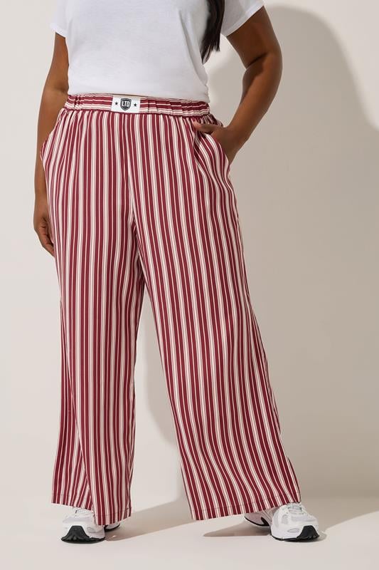 LIMITED COLLECTION Plus Size Dark Pink Stripe Boxer Waist Trousers | Yours Clothing 2