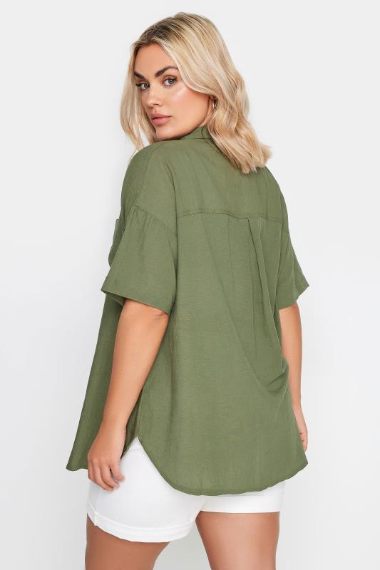 YOURS Plus Size Khaki Green Linen Shirt | Yours Clothing 5