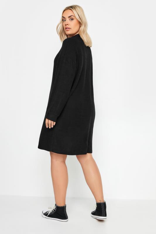 YOURS Plus Size Black Ribbed Quarter Zip Jumper Dress | Yours Clothing 3