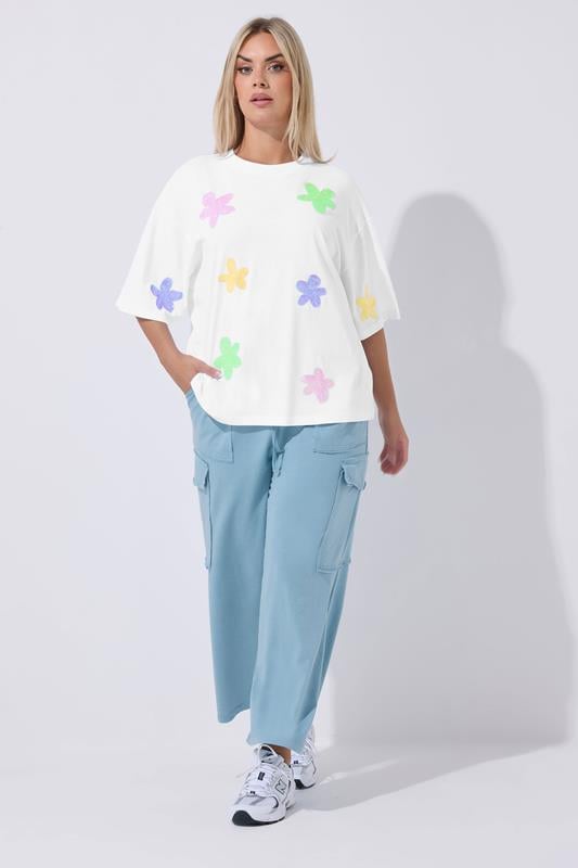 LIMITED COLLECTION Plus Size White Sequin Floral Boxy T-Shirt | Yours Clothing 1