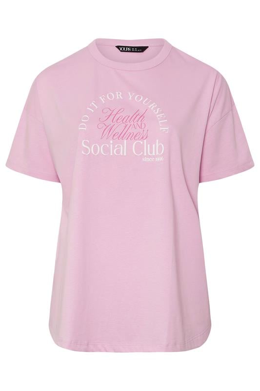 YOURS ACTIVE Plus Size Pink 'Health & Wellness Social Club' Top | Yours Clothing 6
