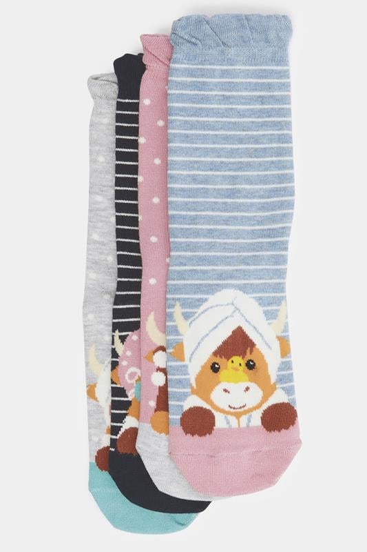 YOURSET 4 PACK Curve Blue & Pink Spa Cow Ankle Socks