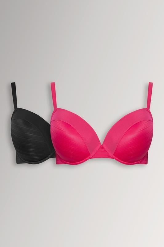 YOURSET 2 PACK Curve Black & Pink Burnout Stripe T-Shirt Bras