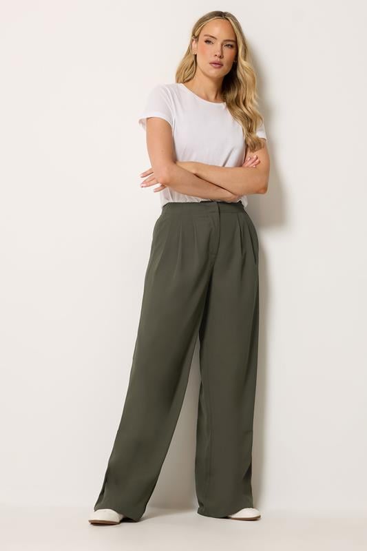 LTS Tall Women's Olive Green Pleated Wide Leg Trousers | Long Tall Sally 1
