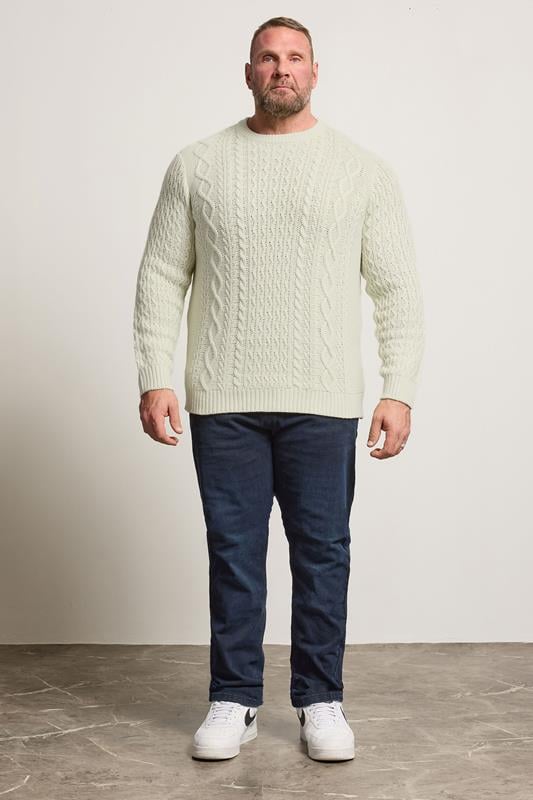BadRhino Big & Tall Cream Crew Neck Cable Knit Jumper | BadRhino 2