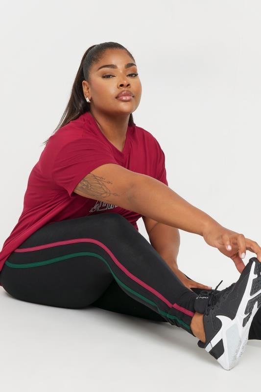 YOURS ACTIVE Plus Size Black Side Stripe Stretch Leggings | Yours Clothing 1