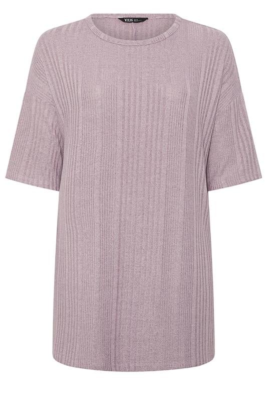 YOURS Plus Size Purple Ribbed Oversize T-Shirt | Yours Clothing 5