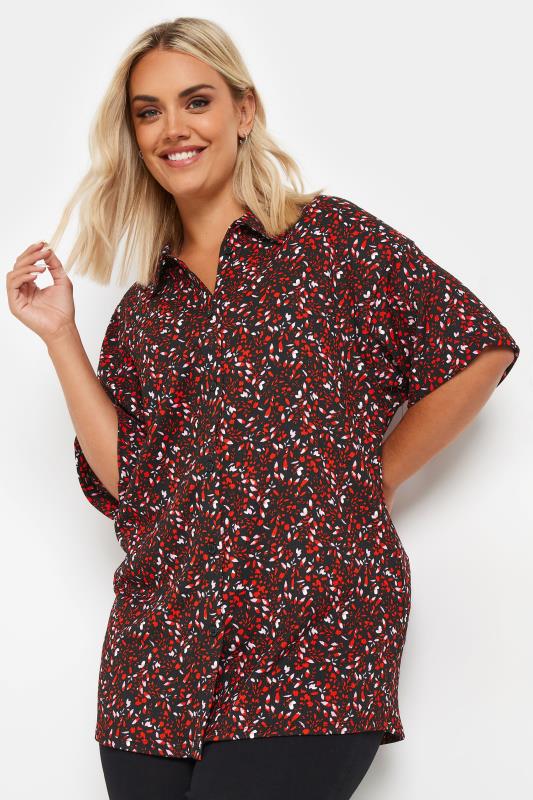 YOURS Plus Size Red Textured Abstract Print Shirt | Yours Clothing 1