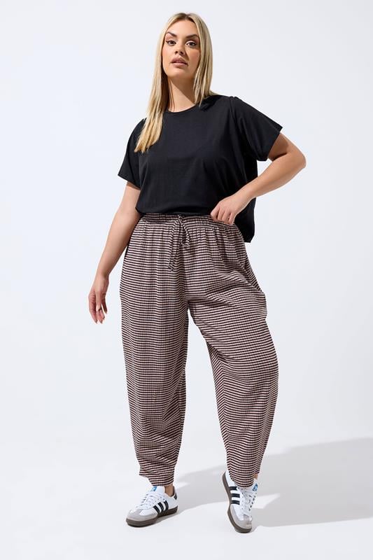  LIMITED COLLECTION Curve Pink Gingham Crinkle Wide Leg Trousers