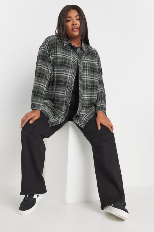 YOURS Plus Size Charcoal Grey Check Oversized Shirt | Yours Clothing  6