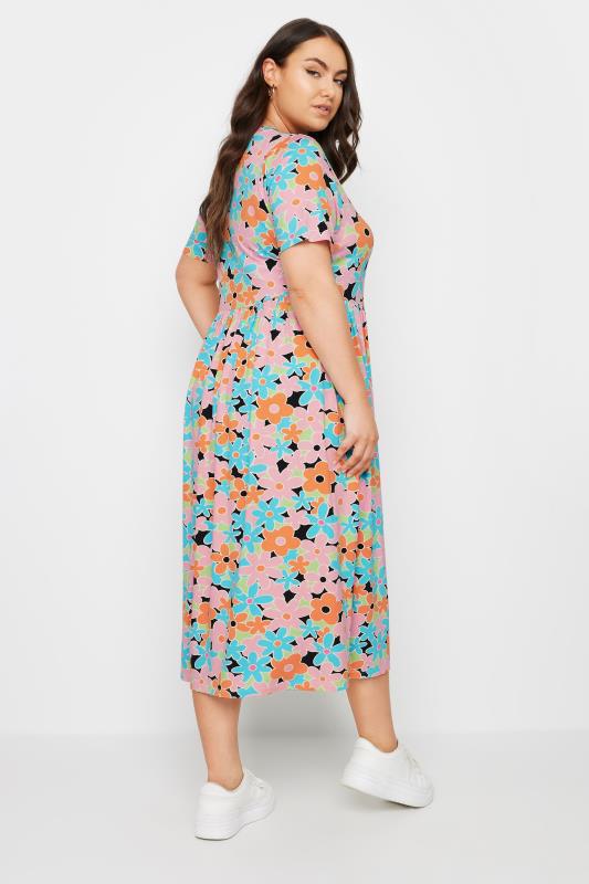 YOURS Plus Size Orange & Blue Retro Floral Print Smock Dress | Yours Clothing 4