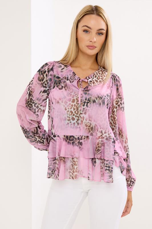  STAR Pink Animal Frill Hem Blouse