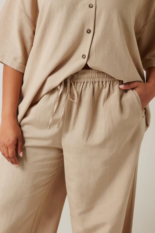 EVANS Plus Size Natural Brown Linen Trousers | Evans  4