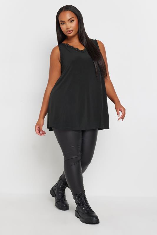 YOURS Plus Size Black Lace Trim Swing Vest Top | Yours Clothing 3