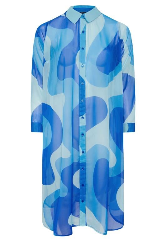 LIMITED COLLECTION Plus Size Blue Abstract Print Longline Shirt | Yours Clothing 7