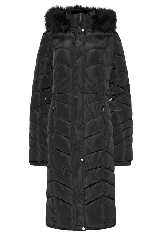 LTS Tall Women's Black Faux Fur Trim Padded Longline Coat | Long Tall Sally 5