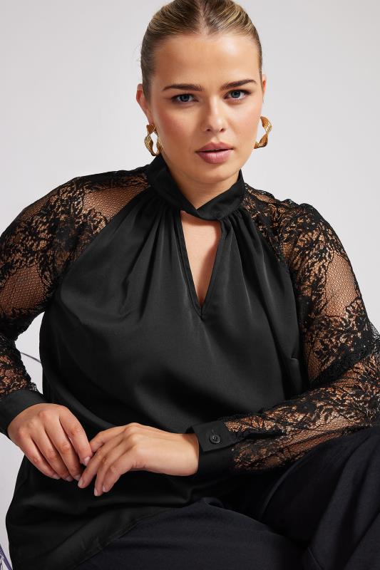 YOURS LONDON Plus Size Black Lace Sleeve Blouse | Yours Clothing 4