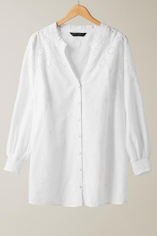 EVANS Plus Size White Broderie Cotton Blouse | Evans 5