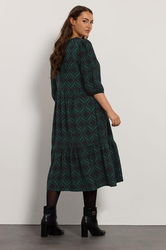 EVANS Plus Size Black Geometric Print Half Placket Dress | Evans 2