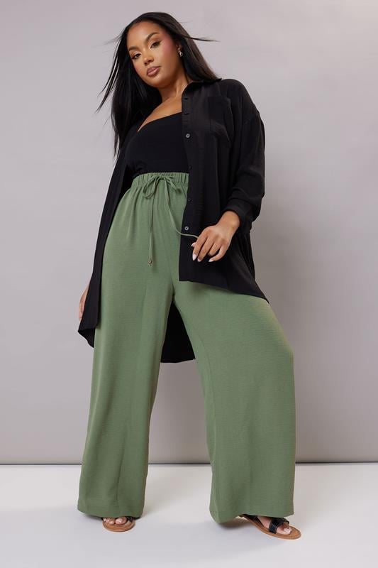 YOURS Plus Size Khaki Green Twill Wide Leg Trousers | Yours Clothing 5