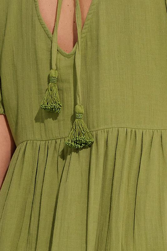 YOURS Plus Size Olive Green Tiered Smock Mini Dress | Yours Clothing 7
