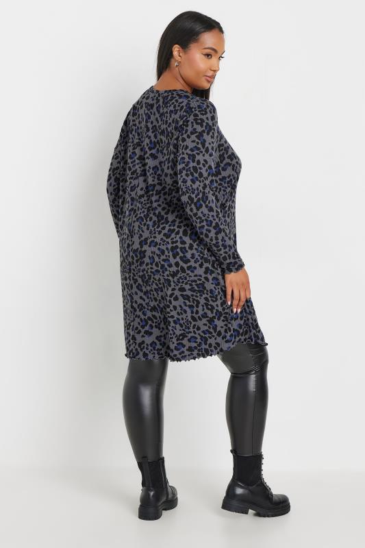 YOURS Plus Size Grey Leopard Print Lettuce Edge Tunic Top | Yours Clothing 3