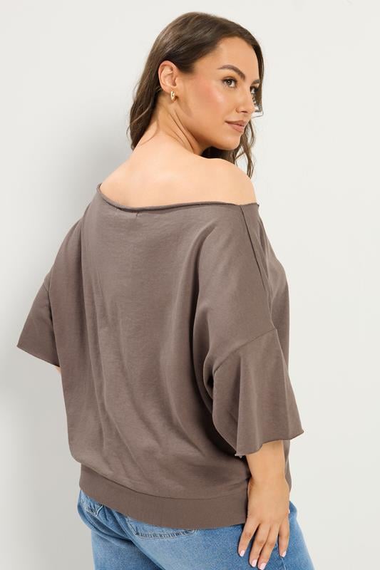 YOURS Plus Size Brown Off Shoulder Sweatshirt | Yours Clothing 2