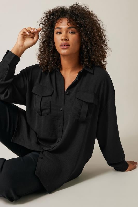 EVANS Plus Size Black Long Sleeve Utility Shirt | Evans  1