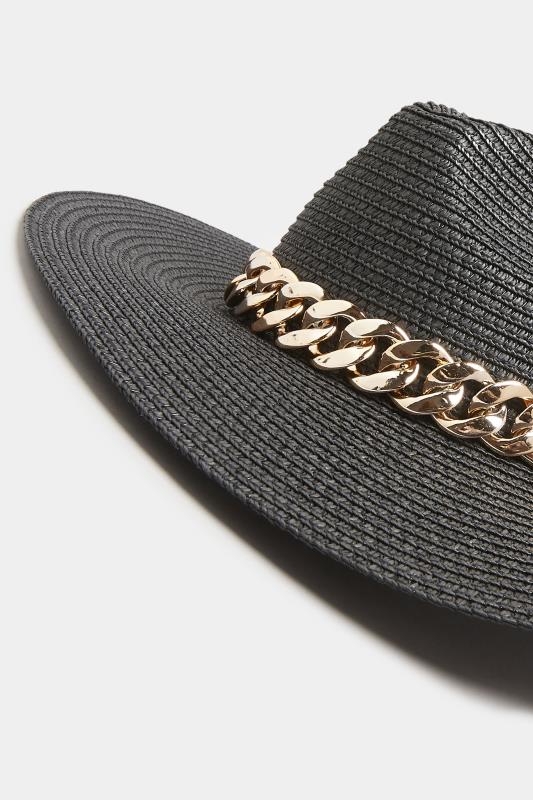 Black Straw Chain Fedora Hat | Yours Clothing  3