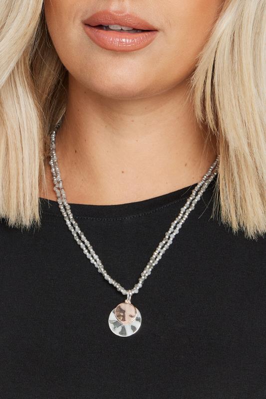 Silver Tone Double Beaded Chain Pendant Necklace | Yours Clothing 1