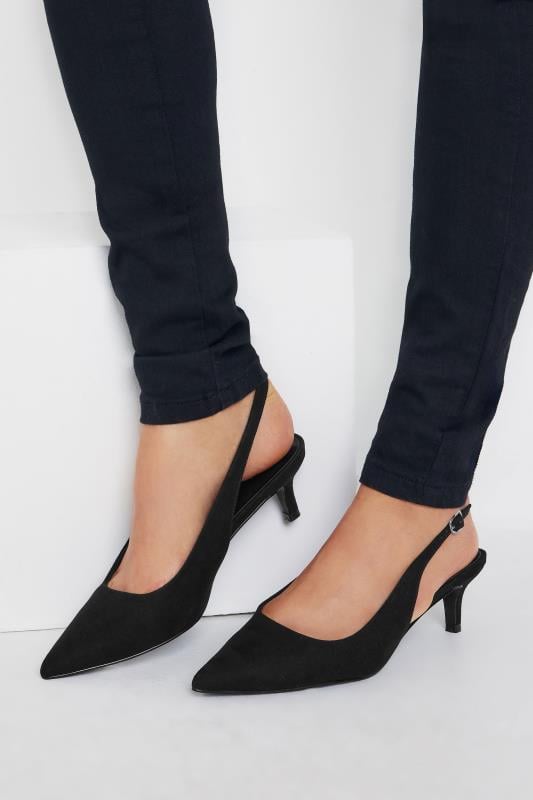 LTS Black Faux Suede Slingback Kitten Heel Court Shoes In Standard Fit | Long Tall Sally 1