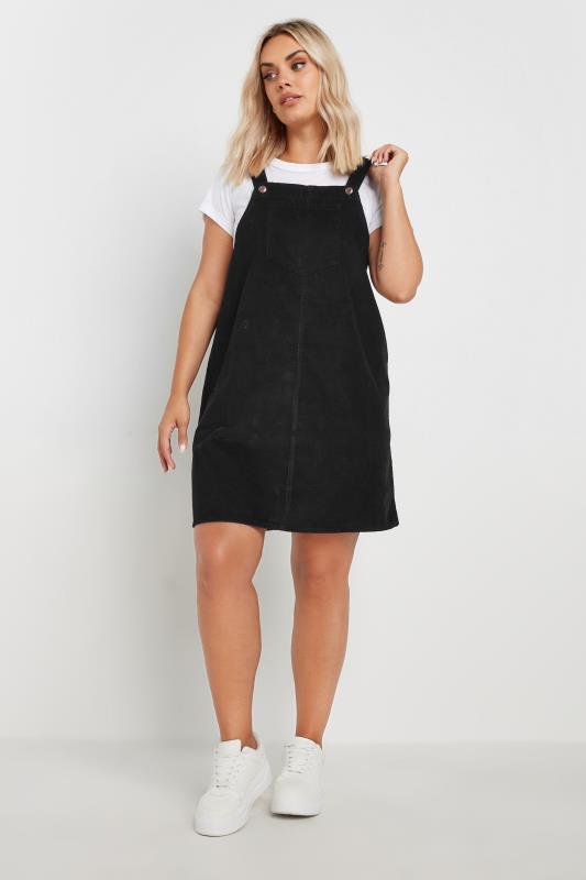 LIMITED COLLECTION Plus Size Black Cord Pinafore Dress | Yours Clothing 1