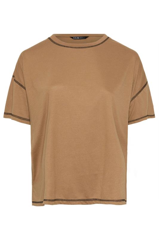 YOURS Plus Size Beige Brown Contrast Stitch T-Shirt | Yours Clothing 5