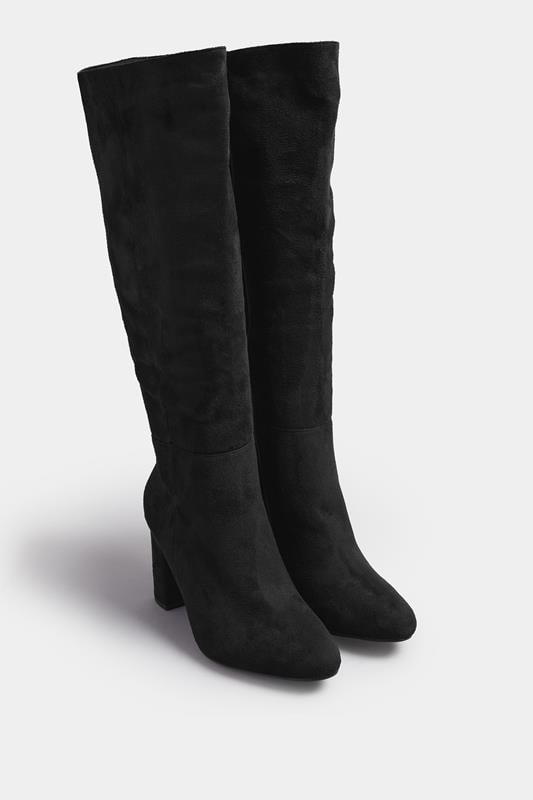 Black Faux Suede Heeled Knee High Boot In Wide E & Extra Wide EEE Fit | Yours Clothing 2