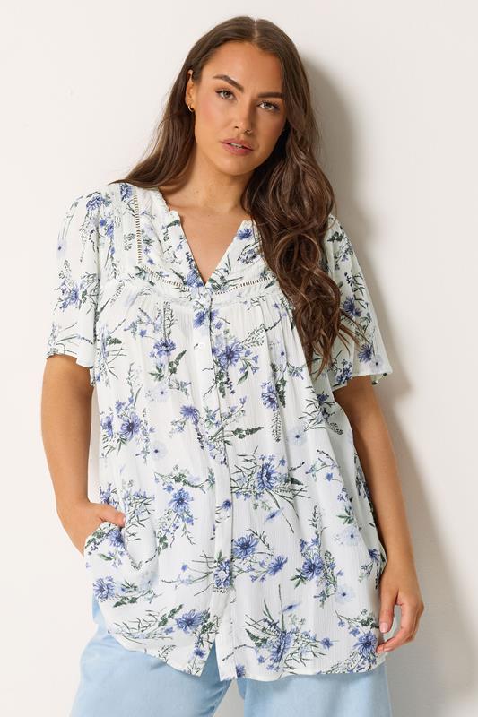 YOURS Curve White Floral Notch Neck Blouse