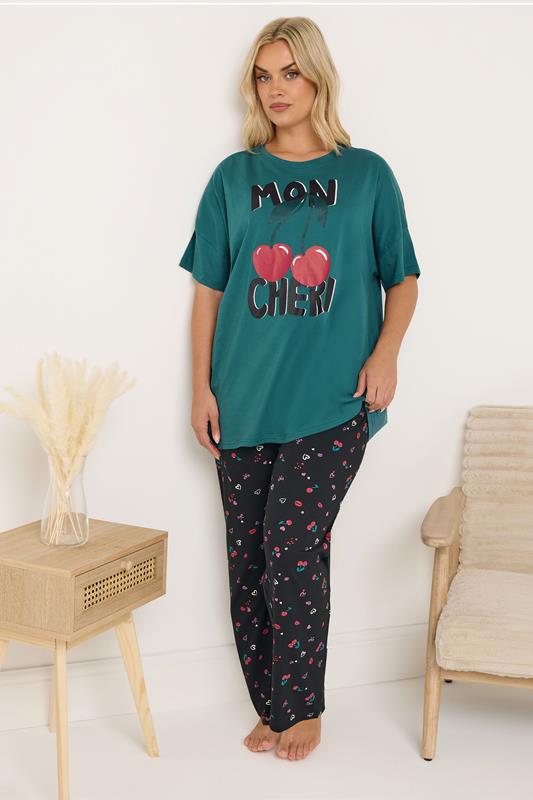  YOURS Curve Green 'Mon Cheri' Pyjama Set