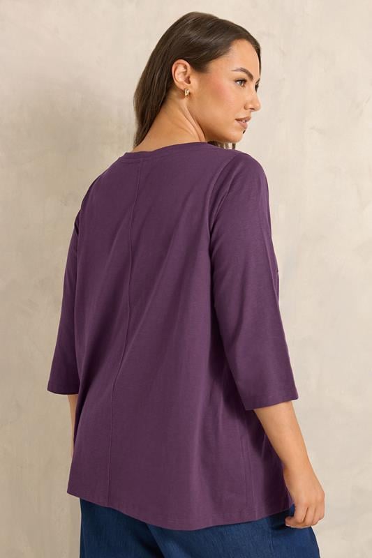 EVANS Plus Size Plum Purple Cotton T-Shirt | Evans 2