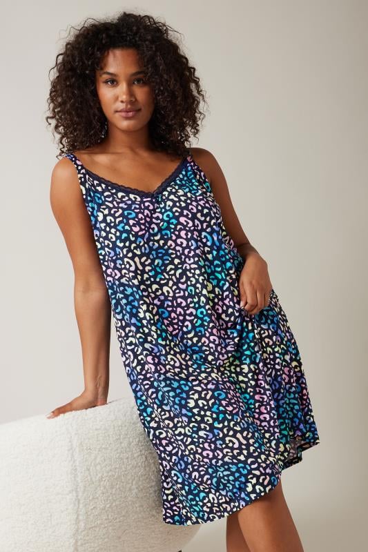 Plus Size  Evans Black & Neon Leopard Print Night Dress