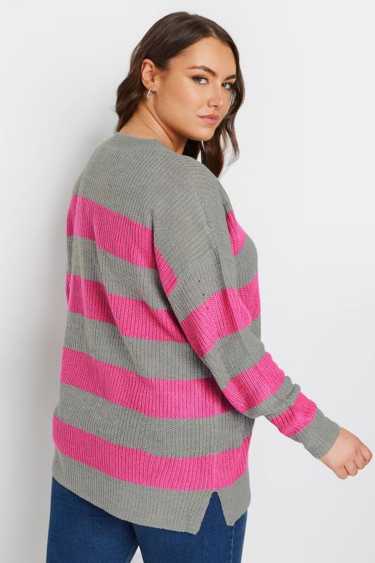 YOURS Plus Size Grey & Pink Stripe Knitted Jumper | Yours Clothing 4