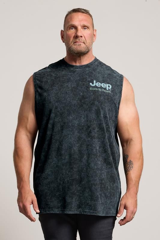 BadRhino Big & Tall Black Extra Long Acid Wash 'Jeep' Graphic Vest | BadRhino 1