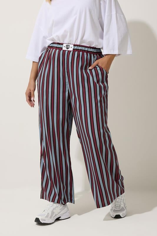 LIMITED COLLECTION Plus Size Blue Stripe Boxer Waist Trousers | Yours Clothing 2