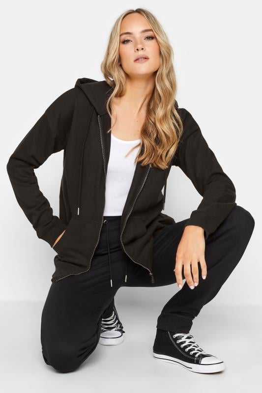 LTS Tall Women's Black Zip Through Pocket Hoodie | Long Tall Sally  1