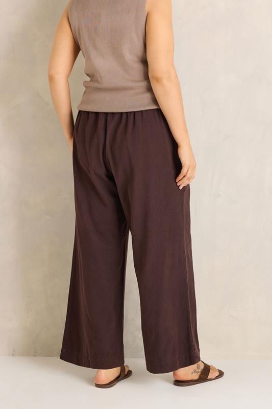 EVANS Plus Size Chocolate Brown Cotton Wide Leg Trouser | Evans 4