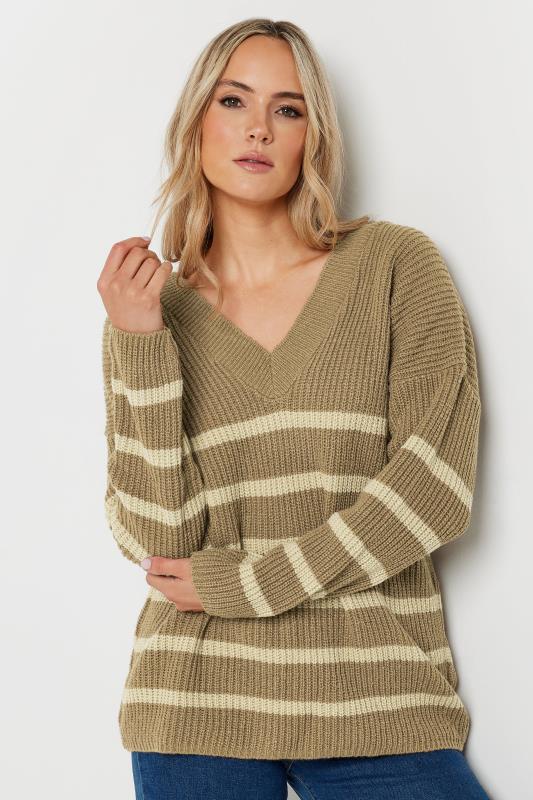 LTS Tall Womens Brown V-Neck Stripe Jumper | Long Tall Sally  3