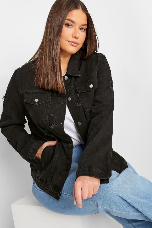 Tall Women's LTS Black Distressed Denim Jacket | Long Tall Sally 4