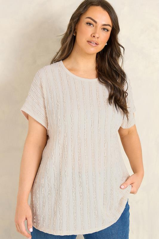  EVANS Curve Ivory White Textured Front Top
