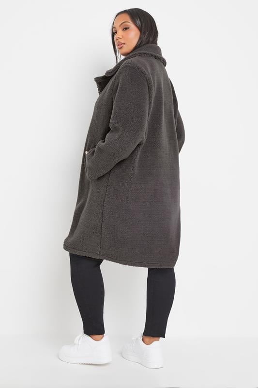YOURS Plus Size Grey Faux Fur Teddy Coat | Yours Clothing 2
