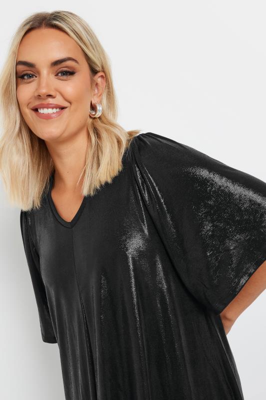 YOURS Plus Size Black Foil Pleated Swing Top | Yours Clothing 4